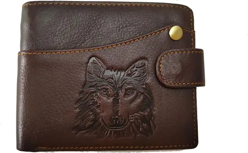 Miniatura 102 de Hombres Cool Eagle Wolf Caballo Totem Cuero Vaca Vertical Cartera Cremallera Multi-tarjeta Titular, Tótem de caballo, Minimalista