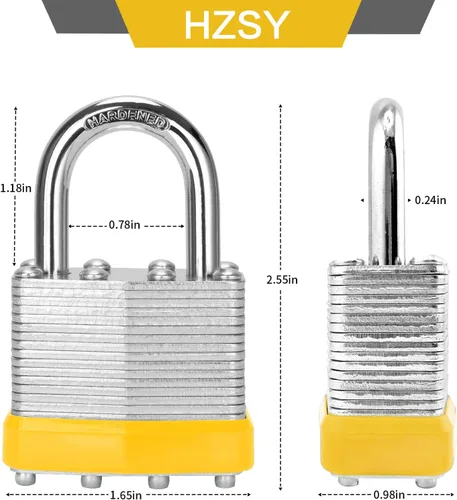 Miniatura 3 de Candados con llave similar, paquete de 6, cerradura con llave de acero laminado (1-9/16 pulgadas, 1.575 in), candados con la misma llave, grillete