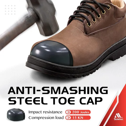 Miniatura 3 de Soletec Zapatos de trabajo industriales de seguridad con punta de acero, cuero nobuck auténtico, antideslizante, plantilla a prueba de balas
