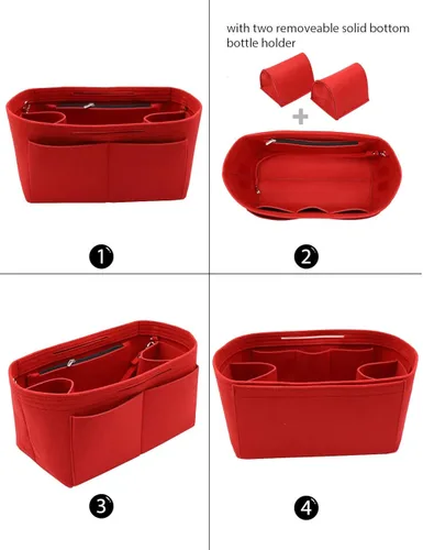 Miniatura 2 de Organizador de fieltro para bolso, bolsillo con cremallera y dos soportes extraíbles para botellas, Beige, rojo, negro, gris, café, rosa iluminado