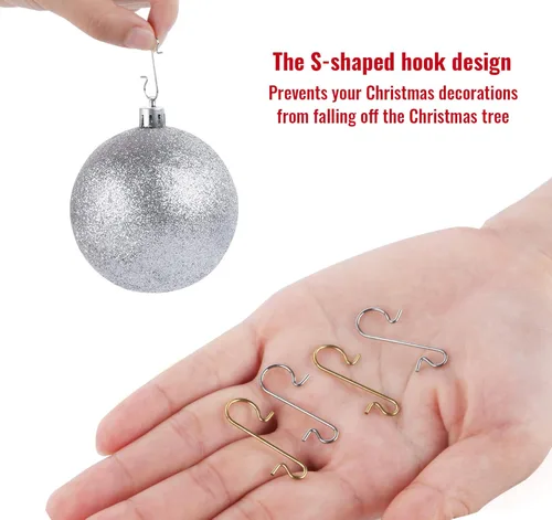 Miniatura 4 de Gancho de adorno, 200 piezas de gancho dorado y plateado para adornos de Navidad, gancho para decoración de árbol de Navidad, alambre de metal
