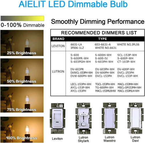 Miniatura 4 de Bombilla LED E26 regulable T45/T14, 6 W (equivalente a 60 W), blanco suave 3000 K, bombillas LED vintage de filamento para lámpara de araña de baño