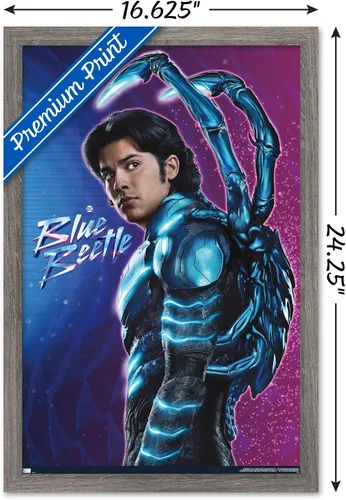 Miniatura 3 de Trends International DC Comics Movie Blue Beetle - Póster de pared de Jaime Reyes, 14.725 x 22.375 pulgadas, versión enmarcada de madera de granero
