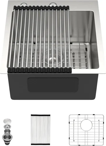 Miniatura 11 de Dcolora Fregadero de Lavandería Empotrable de 22x22 Pulgadas Calibre 16 de Acero Inoxidable de 12 Pulgadas de Profundidad Fregadero Utilitario de Un