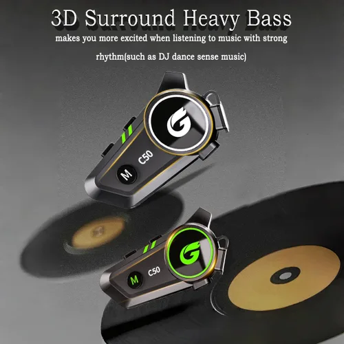 Miniatura 5 de Auriculares Bluetooth para casco de motocicleta con sonido estéreo, sistema de comunicación C50 de 2 vías de 1000 M, altavoces de intercomunicación