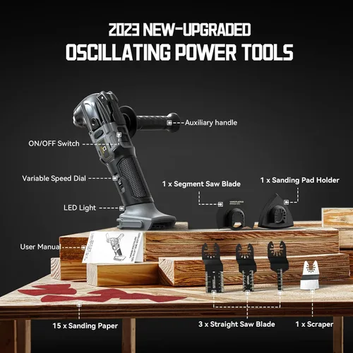 Miniatura 6 de Cerycose Herramienta oscilante inalámbrica compatible con batería Dewalt de 20 V, 21000 OPM Max sin escobillas con mango auxiliar, multiherramienta