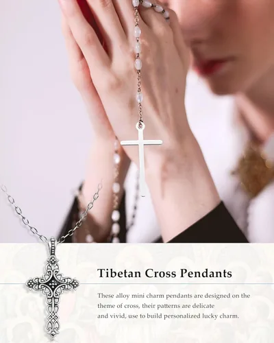 Miniatura 4 de 60 piezas de dijes de cruz de plata antigua, conector de crucifijo de aleación para collares, pulseras, aretes, elaboración de joyas (15 estilos)