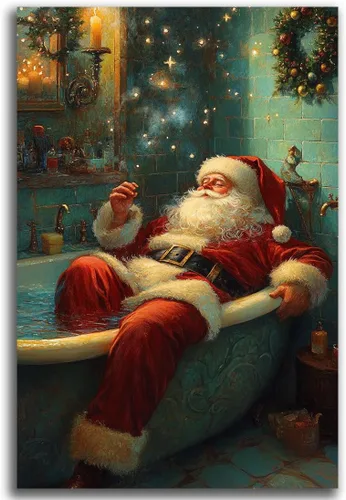 Miniatura 21 de Arte de pared de Navidad para baño, muñeco de nieve de Navidad en la bañera, impresión en lienzo de baño, escena clásica de Navidad, invierno