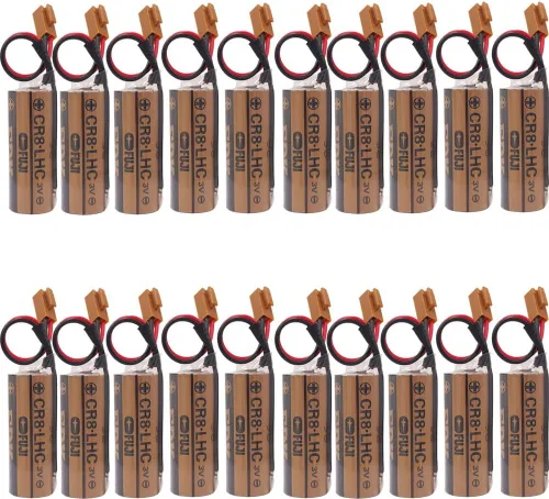 20 baterías CR8 LHC 17450 para Fuji CR8. LHC A02B-0200-K102 Fanuc A98L-0031-0012 de 3V con enchufe marrón (paquete de 20)