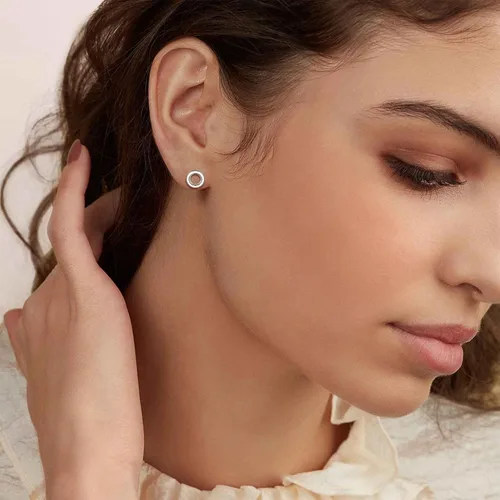 Miniatura 2 de ChicSilver Aretes de plata de ley 925 con forma de barra simple, círculotriángulo para mujer, color plataoronegro (con caja de regalo)