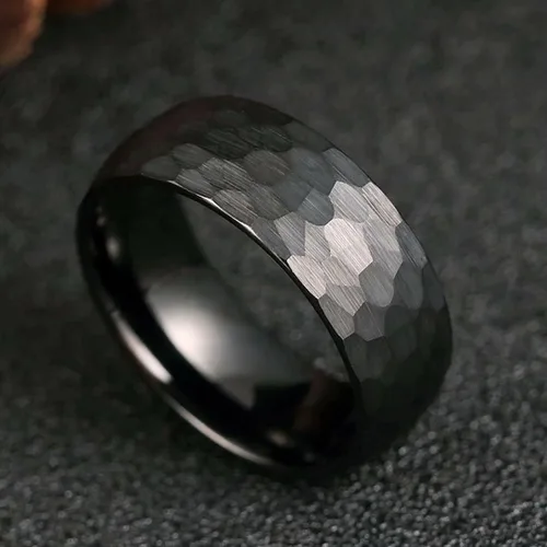 Miniatura 3 de King Will Anillos de tungsteno martillado de 0.315 pulgadas para hombres y mujeres abovedados negroplata y oro rosa cepillado anillo de boda