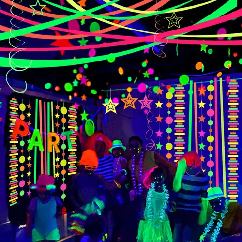 Miniatura 4 de Decoración de serpentina de fiesta de luz negra de 420 pies, 4 rollos de papel crepé brillante, fluorescente, reactivo a los rayos UV, suministros