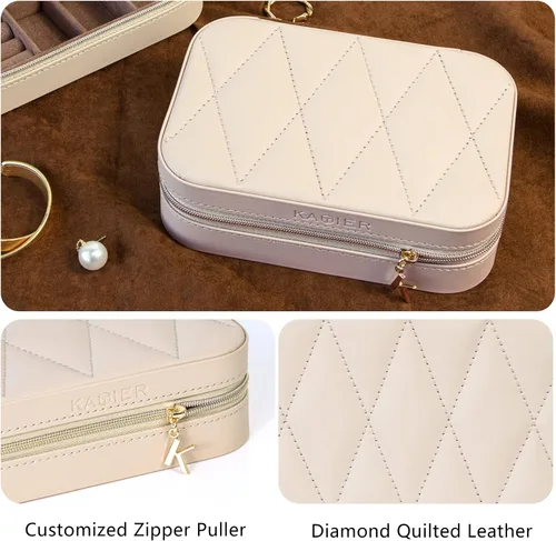 Miniatura 2 de KAMIER Joyeros pequeños para mujer Caja organizadora de joyería de piel sintética para aretes, anillos, collares Lindo joyero para mujeres