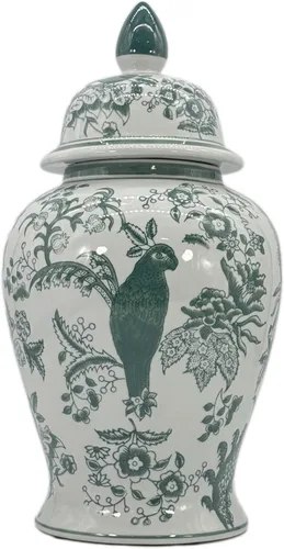 Miniatura 10 de Galt International Jarrón de Templo de Cerámica Chinoiserie Floral Marrón y Blanco de 18" con Tapa - Jarrón de Jengibre Decoración para Hogar