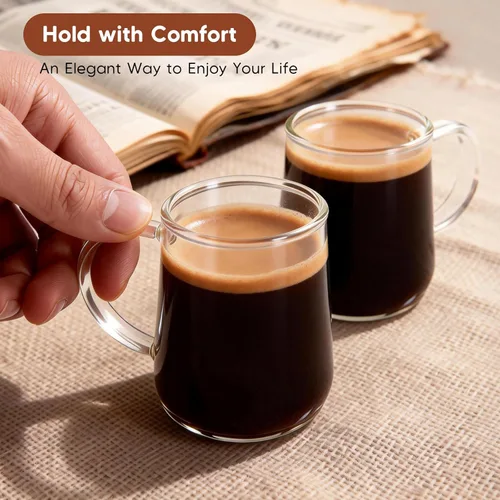 Miniatura 3 de Juego de 2 Tazas de Café Espresso de Vidrio, Tazas de Espresso de 3 oz Transparentes con Asa, Mini Tazas de Café, Vasos de Café, Tazas de Demitasse