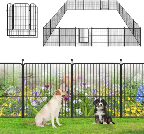Miniatura 23 de Valla de Jardín con Puerta Cercado de Metal para Patio, 32 pulgadas x 23 pies 10 Paneles de Valla Sin Excavación Paneles de Valla Temporal