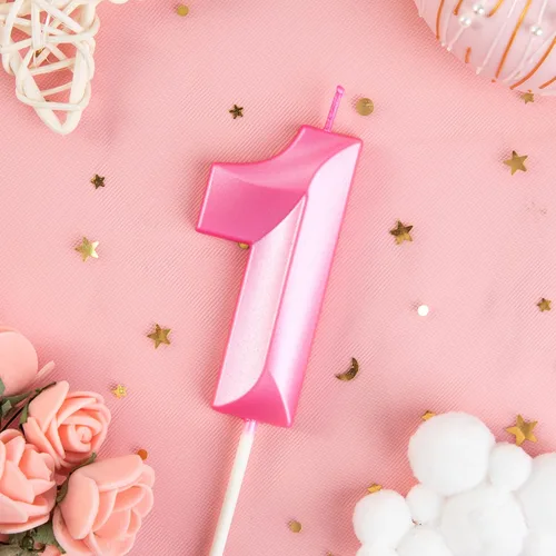 Miniatura 2 de PHD CAKE Velas de cumpleaños de 7 cm con número 1 en forma de diamante, color rosa; velas de número rosa, velas de número para pastel, velas