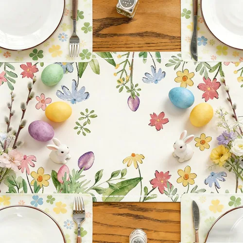 Miniatura 5 de Baccessor Camino de mesa largo de Pascua de 13 x 72 pulgadas, huevos de conejo, colorido camino floral para mesa, conejos de primavera, Pascua
