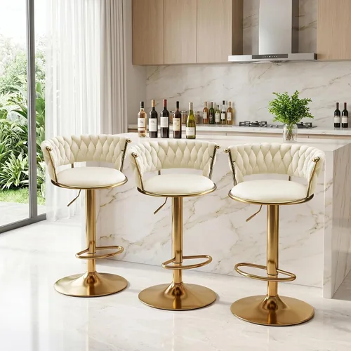 Miniatura 8 de Velvet Bar Stools Set of 1, Swivel Counter Height Barstools with Woven Backrest, Adjustable Height Bar Stools for Kitchen Island, Home Bar, Pub