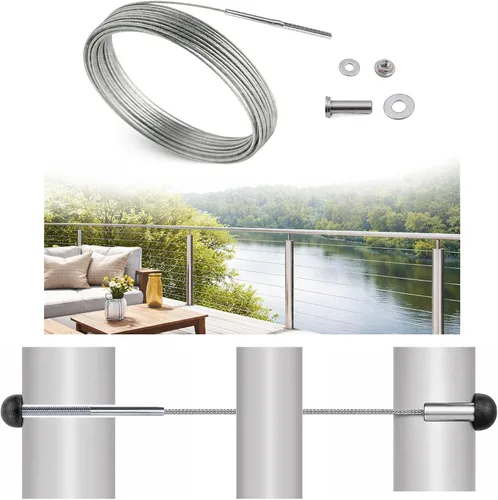 Miniatura 2 de Kit de barandilla de cable de 1/8 pulgadas, acero inoxidable 316 de 5 pies para postes metálicos, no requiere engarzado, sistema de fácil Sin tapas