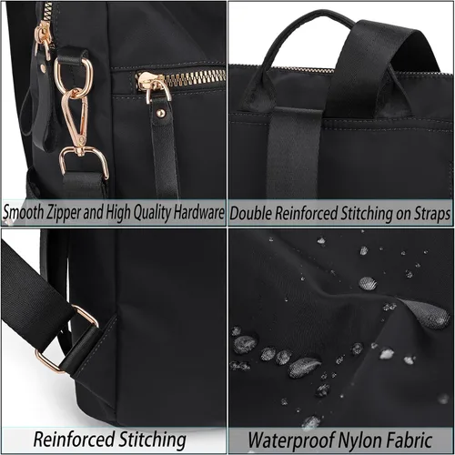 Miniatura 4 de Uromee Mochila para mujer, bolsa de hombro impermeable de nailon para viaje, 303. Negro, Mochilas Daypack