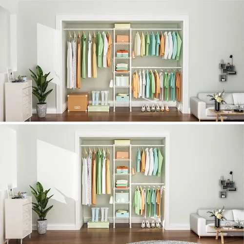 Miniatura 3 de Ulif M1 - Sistema Organizador de Almacenamiento para Closet, Perchero de Metal Resistente de 6 Niveles con 3 Varillas Expandibles para Colgar, Blanco