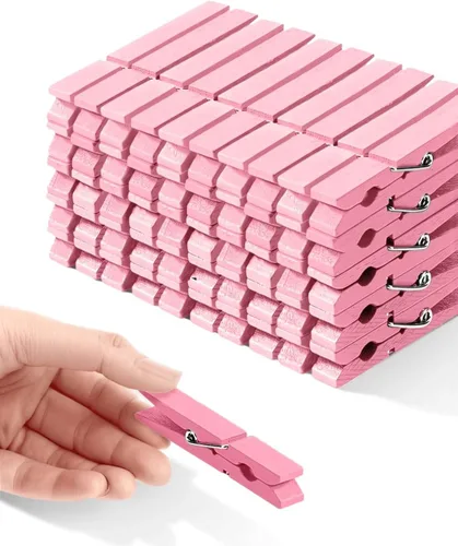 Pinzas para ropa, pinzas de madera de color rosa para juego de baby shower, corona, manualidades, pinzas de agarre fuerte de madera de abedul para