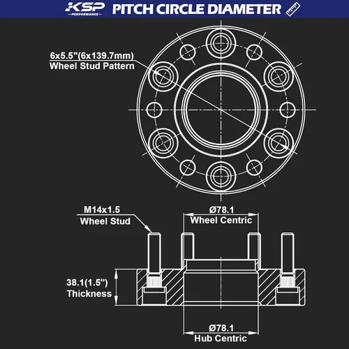 Miniatura 4 de Espaciadores de rueda KSP 6X5.5 para Silverado Sierra, 1.5" (38 mm) Espaciadores forjados reales con 78.1 mm de perforación de buje M14x1.5 Tacos