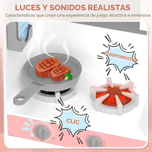 Miniatura 2 de BIERUM Cocina de Juguete con Luces y Sonidos Realistas, Juego de Cocina de Madera con 28 Piezas de Comida de Juguete y Accesorios de Utensilios