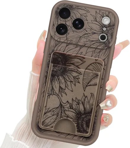 Miniatura 16 de Fiyart Funda diseñada para iPhone 17 Pro Max, tarjetero con ranura para tarjetas, diseño de flores, diseño de girasoles, antiarañazos, protección