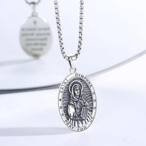 Miniatura 514 de Collar con colgante de plata de ley 925 con medalla de San Patrón, joyería religiosa para hombres y mujeres, con cadena de acero inoxidable 316L