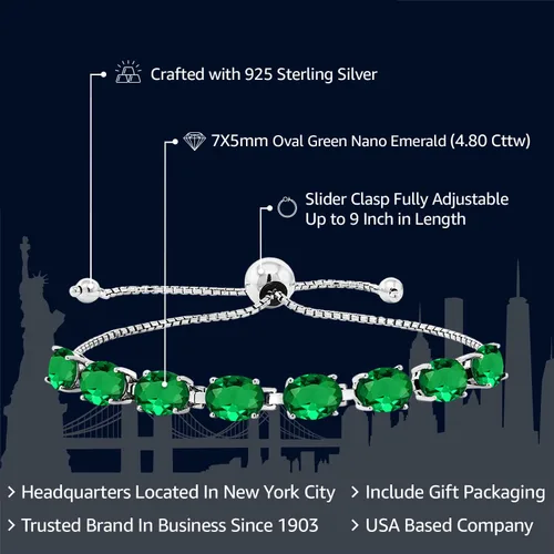 Miniatura 172 de Gem Stone King Pulsera de plata de ley 925 con piedra natal ovalada de 0.276 x 0.197 in para mujer, totalmente ajustable hasta 9 pulgadas