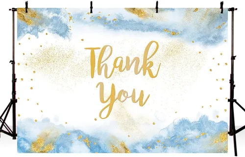 Miniatura 2 de MEHOFOND Fondo de graduación con texto en inglés "Thank You for All You Do" de 7 x 5 pies, color dorado y azul claro, acuarela para padres