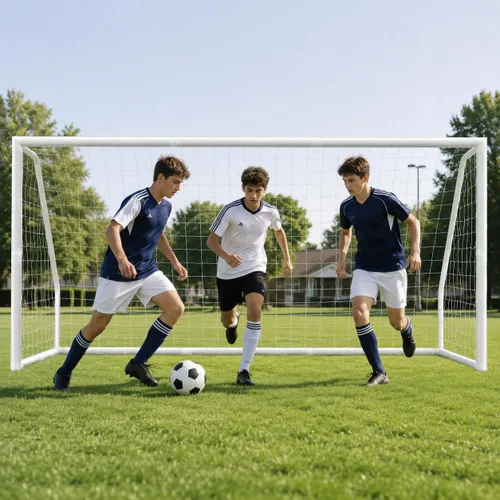 Miniatura 21 de DoCred Porterías de fútbol de 6x4/8x6/10x6.5/12x6/16x7/18x7/21x7/24x8 pies, portería de fútbol plegable de acero de tamaño completo para patio