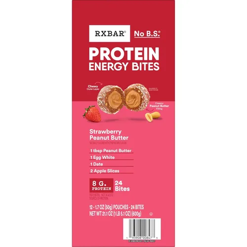 Miniatura 10 de RXBAR Protein Energy Bites, bolas de proteína sin gluten, mantequilla de maní y fresa, caja de 21.1 onzas (24 bocados)