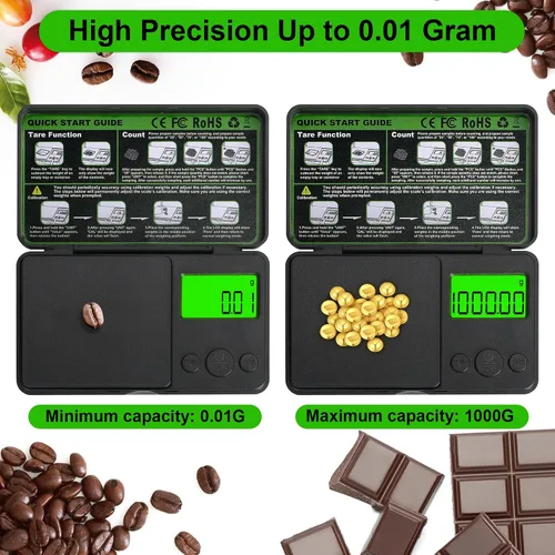 Miniatura 5 de Básculas digitales de bolsillo de 0.01/35.27 oz, básculas portátiles de precisión de gramos con 7 unidades y función de tara, básculas de cocina