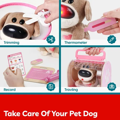 Miniatura 6 de TOP BRIGHT Kit de médico para niños pequeños de 3 a 5 años, juego de simulación con disfraz de veterinario rosa, kit de DR juguetes de vestir