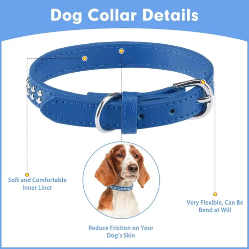 Miniatura 4 de BINGPET BA2006 Collar de cuero dividido con tachuelas para perro de piel auténtica, negro