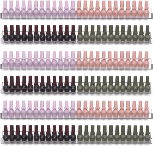 Miniatura 10 de Juego de 6 soportes acrílicos para esmalte de uñas, montado en la pared, organizador de botellas de aceite esencial de lápiz labial, estante