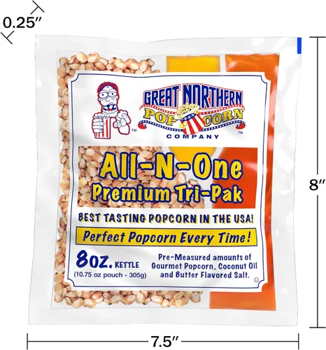 Great Northern Popcorn Palomitas de maíz todo en uno, paquete de palomitas de maíz premedidas de 10.75 onzas para palomitas comerciales de 8 onzas,