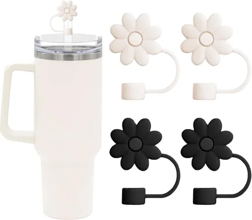 Miniatura 9 de Cubiertas de pajitas con flores SEMATA para tazas Stanley de 30 y 40 oz con asa, accesorios de 4 piezas, tapas de pajita de silicona reutilizables