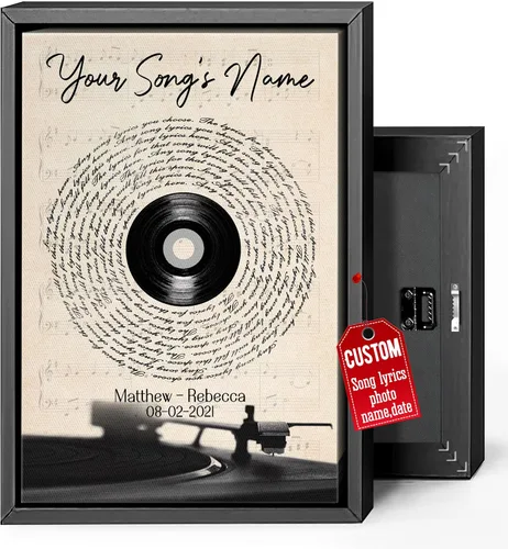 Miniatura 39 de H-DEWALL Lienzo personalizado con letras de canciones enmarcado, regalos para ella, obra de arte para el dormitorio, lienzo musical personalizado