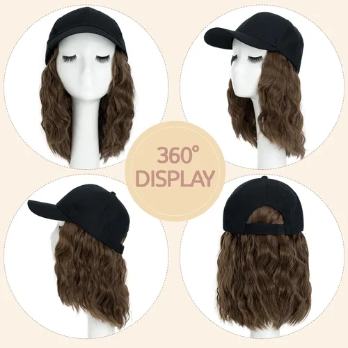 Miniatura 5 de S-noilite Peluca de gorra de béisbol con extensiones de cabello, 8 pulgadas, corta, rizada, ondulada, estilo Bob, peinado, ajustable, con cabello