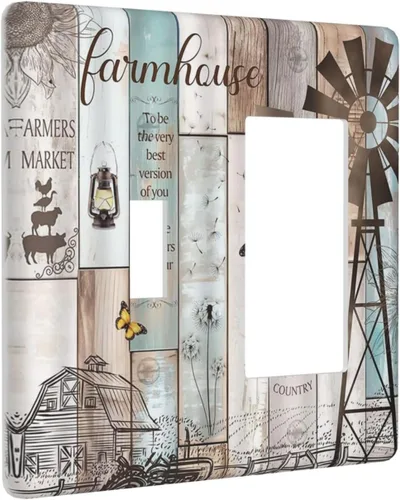 Miniatura 56 de Placa Cubierta de Interruptor de Luz de Palanca Individual con Diseño de Flor Botánica en Tablero de Madera Rústico Estilo Granja - Placa de Pared