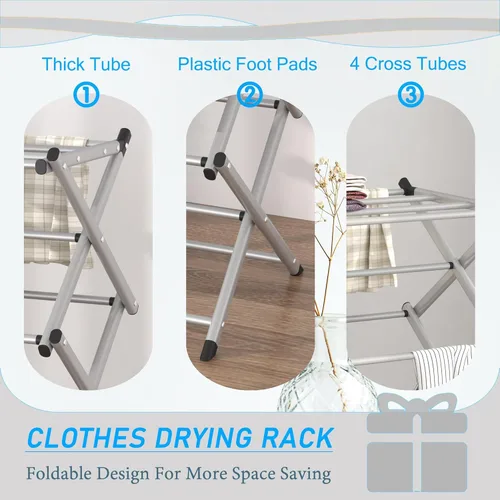 Miniatura 4 de Estante de Secado de Ropa Plegable para Interiores FKUO, para Secar y Colgar Ropa, Porta Toallas (Gris Plateado) para Almacenamiento