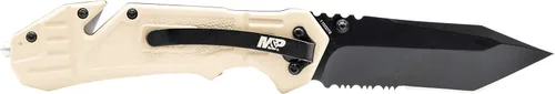 Miniatura 2 de Smith & Wesson M&P FDE - Cuchillo plegable asistido por resorte SS de alto carbono de 8.2 pulgadas con hoja tanto dentada de 8 pulgadas y mango