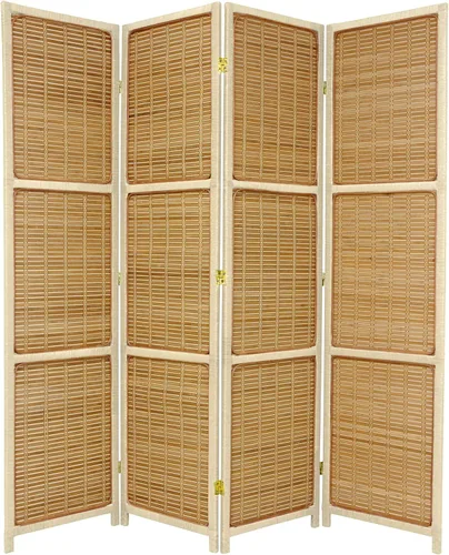 Miniatura 8 de Red Lantern Divisor de habitación tejido de 6 pies de alto, 4 paneles, marrón oscuro