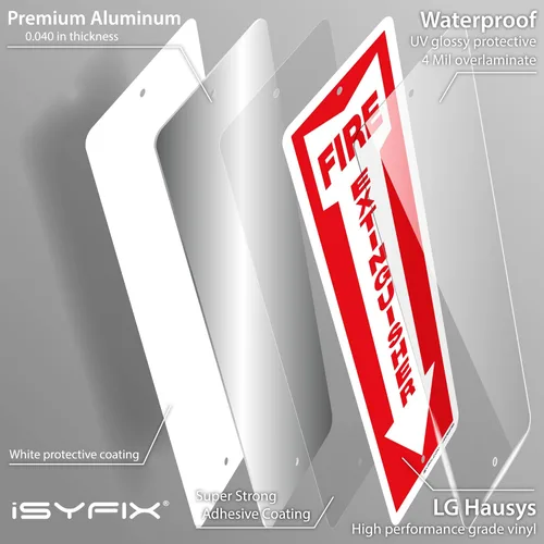 Miniatura 7 de iSYFIX Letrero para extintor de incendios – Paquete de 2 letreros de aluminio 0.040 100% libre de óxido, laminado para máxima resistencia a