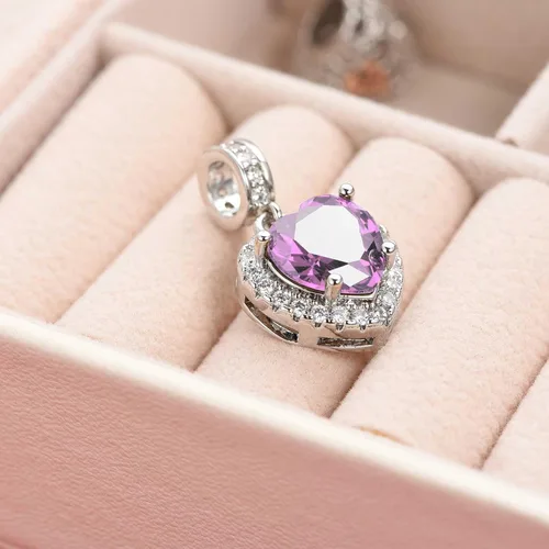 Miniatura 7 de KunBead Colgantes de enero a diciembre con piedra natal de amor y corazón compatibles con collar de pulsera Pandora
