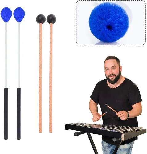 Miniatura 5 de Mallets de tambor, 2 pares de mazos de marimba de goma e hilo, instrumentos de percusión, accesorios para tambor de acero, bajo, platillos